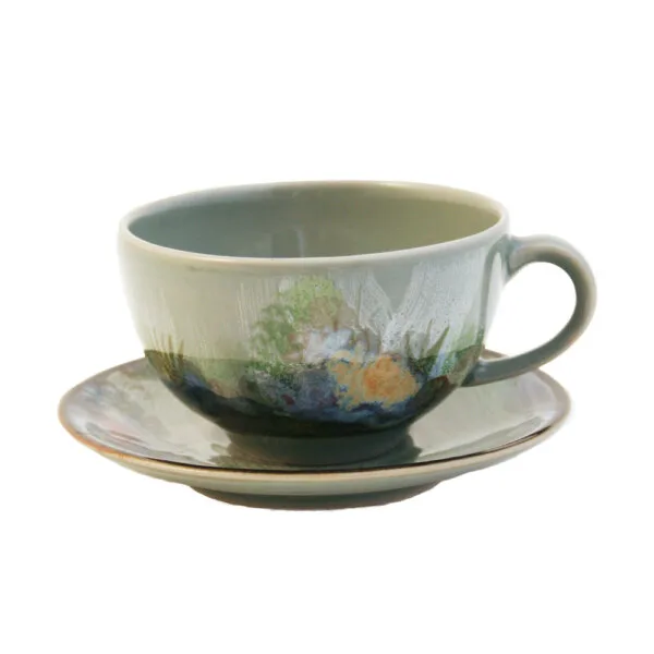 Cappuccino Cup & Saucer - Celadon Rockpool